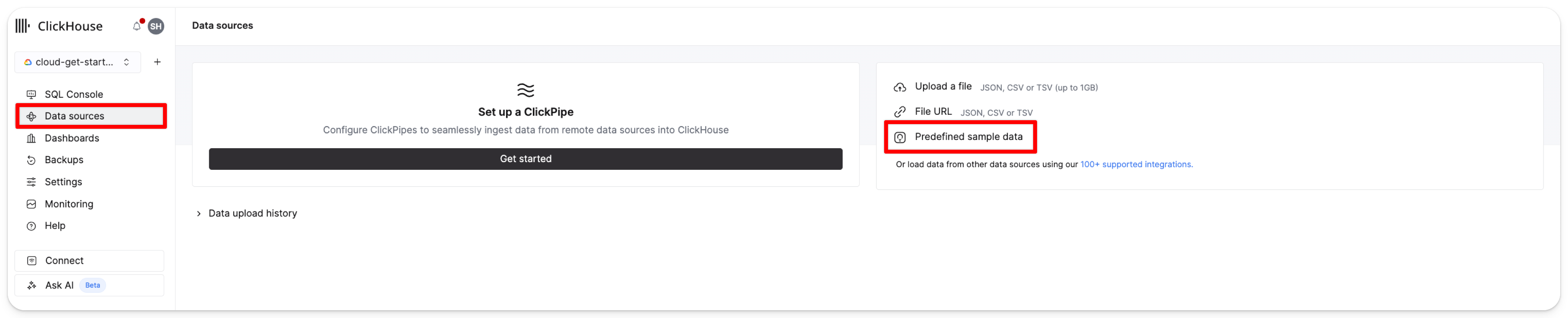 Добавление примерного набора данных